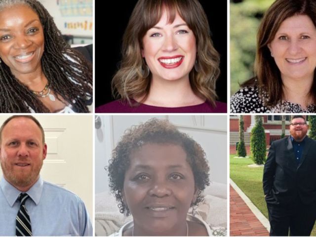 2024 ASC Cato Excellence in Teaching recipients (top row, from left) Franchone Bey, West Charlotte High; Kathryn Heinen, East Mecklenburg High; Constance Tina Heracklis, Gaston Day; (bottom row, from left) Greg Lekavich, Gaston Day; Alfreda Reynolds, Wilson STEM Academy; and Jonathan Welch, Gold Hill Middle.